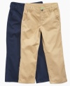 How fitting. He can pull together his look with these crisp flat-front twill pants from Greendog.