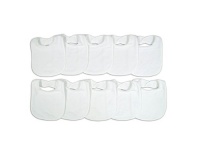 Neat Solutions 10 Pack Solid Knit Terry Feeder Bib Set, White