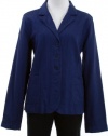 Eileen Fisher Aizom Blue Organic Cotton Basket Weave Notch Collar Shaped Jacket Large