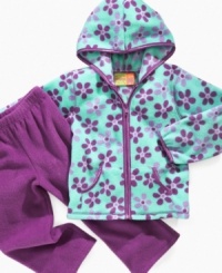 Keep your little flower snuggly this season in this adorable printed polar fleece jacket and pants set by Penelope Mack.