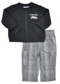 Calvin Klein Baby-Boys Newborn Jacket With Plaid Pants, Black, 6-9 Months