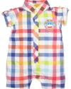 Baby Boy Plaid Sock Monkey One Piece Romper with Rear Monkey Applique by Baby Starters - Multi-colored - 0-3 Mths / 8-12 Lbs