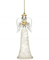 An aura of love pours out of this ornate angel ornament from Lenox. With exquisite detail and sparkling accents, this angel stands tall as she holds a striking gold heart. With gold hanging thread.