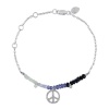 Meira T Solid 14K White Gold Peace Sign & Blue Sapphire Beads Chain Bracelet