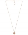 Understated appeal. Michael Kors' necklace, crafted from rose gold ion-plated steel, features a concave glass pave pendant for a subtle, yet stylish, statement. Approximate length: 30 inches + 2-inch extender. Approximate drop: 3/4 inch.