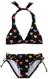 Roxy Kids Girls 7-16 Shore Halter Two Piece Swimsuit Set, New Black, 10