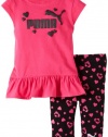 Puma - Kids Baby-Girls Infant Heart Print Biker Capri Set, Berry Pink, 12