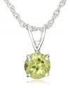 Sterling Silver 6mm Round Peridot Pendant Necklace with Light Rope Chain Necklace, 18