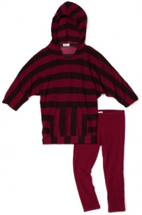 Splendid Littles Girls 2-6X Charocal Triblend Rugby Stripe Tunic Set, Berry, 4-5