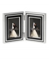 Add new elegance to beautiful memories with Vera Wang's With Love Noir folding picture frame. Geometric detail lends metallic shimmer to chic black enamel in a home accent that invokes modern and deco design.