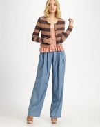 Allover stripes make this cozy cropped cardigan a must-have for the season.Scoop neckButton-down frontPatch front pocketsLong sleevesAbout 19 from shoulder to hem50% mohair/50% cottonImported of Italian fabricModel shown is 5'9½ (176cm) wearing US size 4.