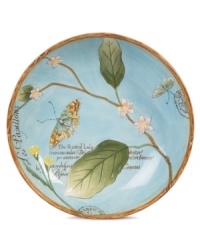 A charming part of any casual landscape, this fanciful Toulouse serving bowl from Fitz and Floyd is brimming with life, from its sculpted blooms and twig edge to colorful butterflies.