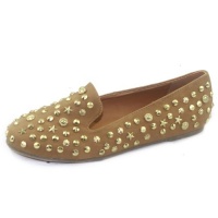 Nature Breeze Leila-14 Camel Brown Star Spiked Loafers, Size: 6 M US