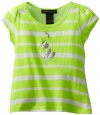 Baby Phat - Kids Girls 2-6X Stripe Tee With Lace, Acid Lime, 2T