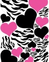 Zebra Print, Black and Hot Pink Heart Wall Stickers,decals, Graphics