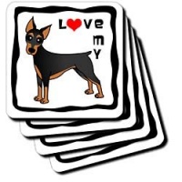 I Love My Doberman Pinscher Dog - Black - Red Heart - Set Of 4 Coasters - Soft