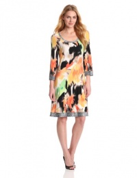 Calvin Klein Women's Printed Scoop Neck Dress, Key Lime/Bellini Multi, X-Large