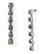 Walk a glamorous line with ABS by Allen Schwartz's linear rhinestone earrings. The grey baubles compliment LBDs and bright dresses with cool shimmer.