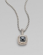 From the Petite Albion Collection. A sleek design with dazzling pavé diamonds surrounding a hematite stone set in sterling silver on a box link chain. HematiteDiamonds, .2 tcwSterling silverLength, about 17Pendant size, about ¼Lobster clasp closureImported 