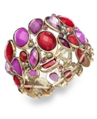 Colors come to life in this stretch bracelet from Style&co. Crafted from gold-tone mixed metal, it's accented with stones in red and shades of purple for that vibrant feeling. Approximate diameter: 2 inches.