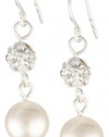 Cream 8mm Simulated Pearl and Pave Fireball Drop Earrings