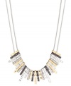 Bold and beautiful. Nine West's frontal necklace, crafted from gold-tone, silver-tone and hematite-tone mixed metal dazzles. Glass crystal stones only enhance the appeal. Approximate length: 16 inches + 2-inch extender. Approximate drop: 2 inches.