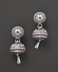 Inspired by Zen philosophy, these earrings from Paul Morelli gleam with intricately detailed sterling silver meditation bells, set with pink rhodolite and blue topaz.