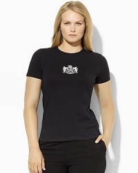 An iconic tee in soft cotton jersey is embellished with a beaded logo for a chic, heritage look.