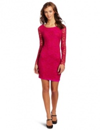 Rampage Juniors Long Sleeve Lace Dress, Pink, Large