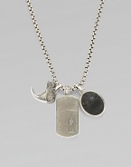 Sterling silver shark's tooth, dog tag and amulet pendants lend classic character to a matching box chain necklace. From the Petrvs Collection Sterling silver Black jade 3.6 mm box chain length, about 22 Lobster clasp Imported 