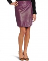 Anne Klein Women's Paper Leather Wrap Front Skirt, Light Plum, 8