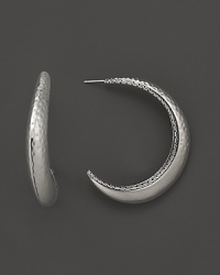 Intricately detailed sterling silver hoop earrings with a hammered finish from the John Hardy Palu Collection.