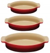 Le Creuset Stoneware Classic Oval Dish, Cherry, Set of 3