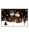 Put a romantic winter stroll on your holiday to-do list. Shaw's holiday rug adds a fun touch to your decor with two love-struck snowpeople sharing a starlight stroll. Constructed of recyclable nylon, this rug adds a wonderful look to any room without the extra impact on mother nature.