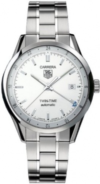 TAG Heuer Men's WV2116.BA0787 Carrera Calibre 7 Twin Time Automatic White Dial Steel Bracelet Watch