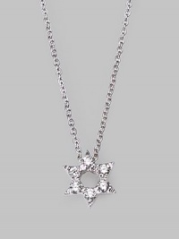 From the Tiny Treasures Collection. This petite diamond-encrusted star with an open center is set in 18k white gold and hangs from a sterling silver chain. Diamonds, 0.09 tcw 18k white gold and sterling silver Chain length, about 18 Pendant diameter, about ¼ Lobster clasp Made in Italy