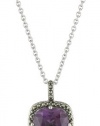 Judith Jack Marcasite and Amethyst Square Drop Pendant Necklace