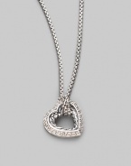 From the Cable Heart Collection. A petite heart of cabled sterling silver, outlined in pavé diamonds on a silver box chain. Diamonds, 0.19 tcw Sterling silver Chain length, about 16 Pendant length, about ½ Lobster clasp Made in USA