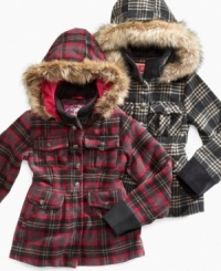 Pop some plaid into her winter wardrobe for a classic look with this jacket from Dollhouse.