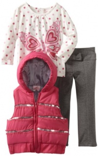 Nannette Baby-Girls Infant 3 Piece Butterfly Vest Set, Charm Peony, 12 Months