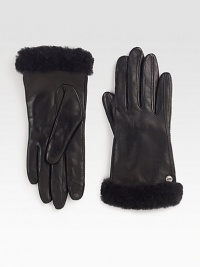 Supple leather accented with luxurious cashmere lining, shearling sheepskin cuff and touch technology for easy access to touchscreen electronics.About 9 longCashmere liningShearling cuffProfessional leather cleanerImported