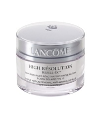 Triple Anti-Wrinkle Power!Boost Collagen, Hyaluronic Acid and Elastin. Refill Wrinkles in Just 1 Hour.¹Skin truth: Dermatologists use injections of collagen and hyaluronic acid to fight wrinkles, yet are unable to replace elastin.²Lancôme innovation: For the first time from Lancôme, an exclusive Refill-3X complex helps boost the synthesis of the three natural skin fillers - collagen, hyaluronic acid and elastin.³Powerful anti-wrinkle results:4- Immediately, more than 81% of women see significantly softer, smoother skin.- In 4 weeks, wrinkles appear significantly reduced, as though refilled from within. Skin is saturated with moisture 94% and looks youthfully plumped.Non-comedogenic. Dermatologist-tested for safety.¹Improvement in number, length and overall surface of wrinkles. Based on in-vitro testing on Di-Peptide and Alfalfa Extract. Wrinkle measurements based on imprints one hour after product application. ² Not equivalent to medical procedures. ³ In-vitro testing. 4% based on a 4-week consumer study.