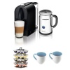 Nespresso U D50 Espresso Maker with Aeroccino Milk Frother in Pure Black + 40 Capsule Carousel + 2 Stoneware Mugs