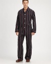 Two-piece set woven in remarkably striped cotton for sartorial appeal. Cotton. Machine wash. Imported.SHIRTButton frontChest, hip patch pocketsPANTSide elastic waistInseam, about 31