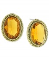 Embrace vintage chic. 2028's alluring button earrings showcase oval-cut plastic topaz centers. Crafted in gold tone mixed metal. Approximate drop: 3/4 inch.