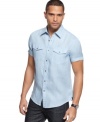 Need to sharpen your casual style? Try this short-sleeved shirt from Kenneth Cole to add some polish to your denim look.