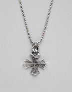 A classic box chain holds a richly textured sterling silver cross pendant, joined by a matching bale. Sterling silver Chain length, about 20 Pendant length, about 1¼ Lobster clasp Imported