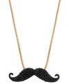 Hair apparent. Betsey Johnson gets a handlebar on things with this mustache pendant necklace. Crafted from gold-tone mixed metal and black glass crystal accents, this pendant takes a whimsical approach. Approximate length: 16 inches + 3-inch extender. Approximate drop: 5/8 inch.