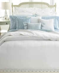 Spring has sprung! Lauren Ralph Lauren's Spring Hill comforter boasts rich seersucker stripes and eyelet embroidery in a pristine white hue for a timeless look rooted in traditional elegance.