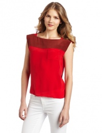 French Connection Women's Fast Block Silk Top, Red, 4